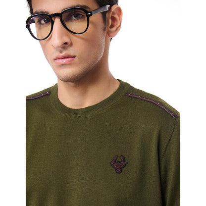 S&N by Shantnu Nikhil Merino Wool Crested Green Sweater