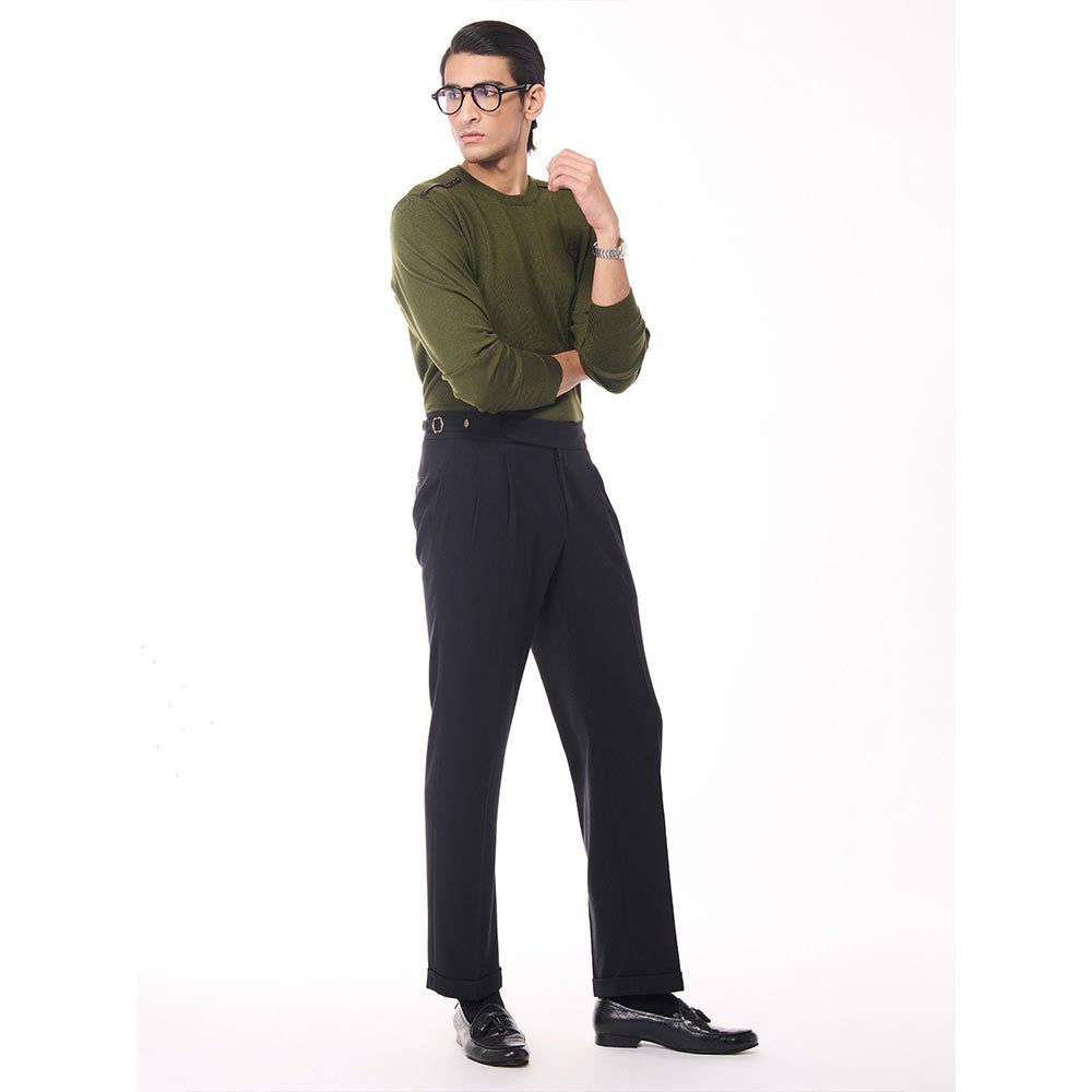 S&N by Shantnu Nikhil Merino Wool Crested Green Sweater