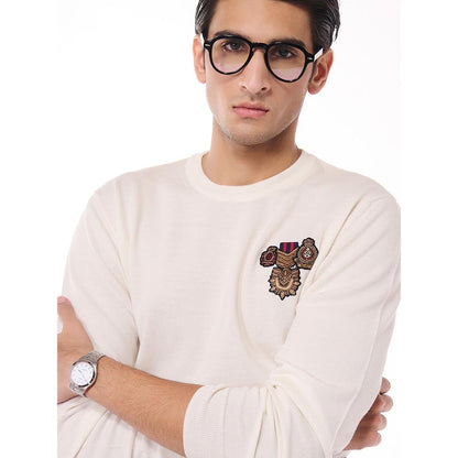 S&N by Shantnu Nikhil Merino Wool Crested Off White Sweater