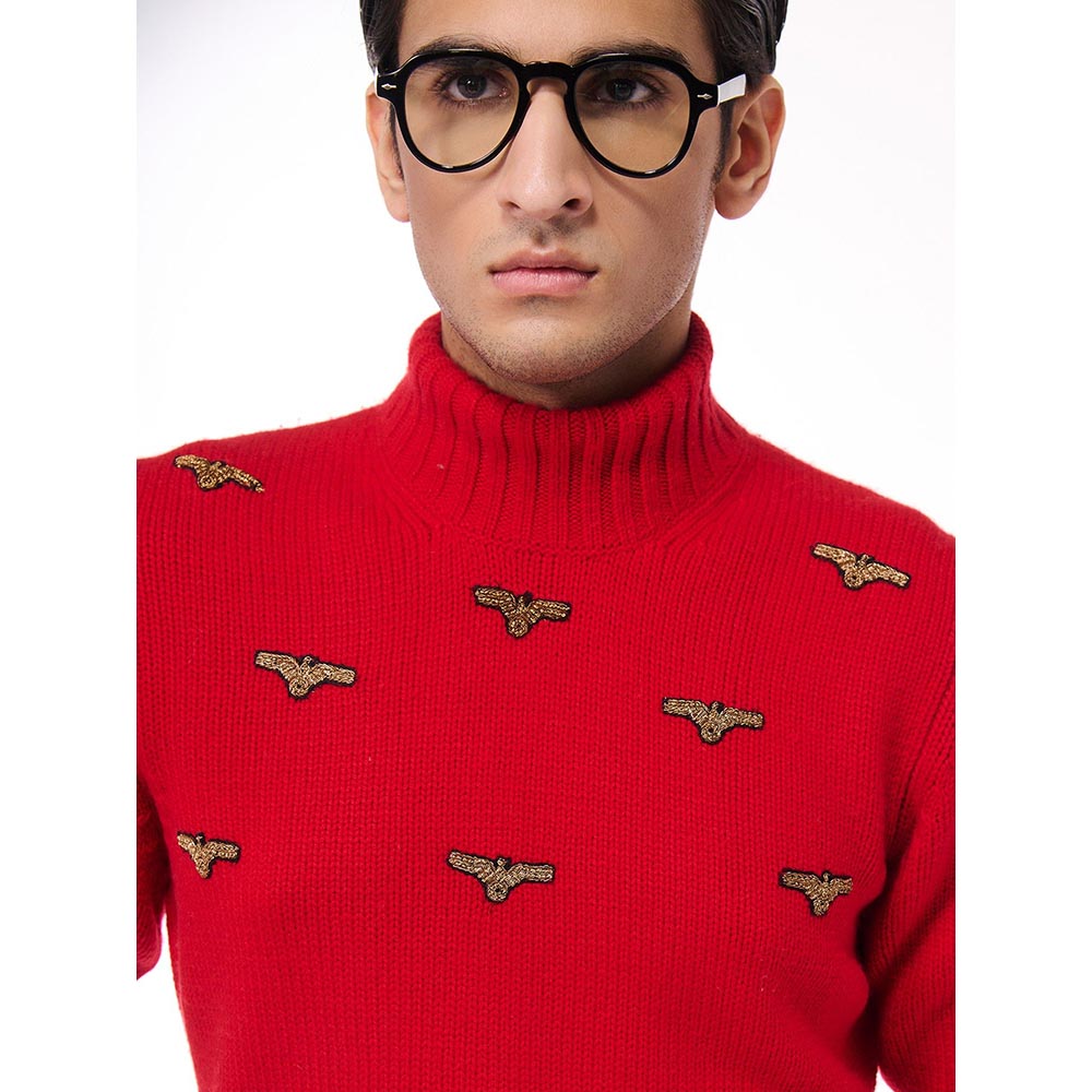 S&N by Shantnu Nikhil Cashmere High Neck Red Sweater