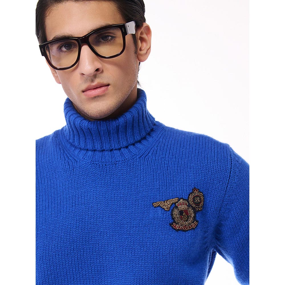 S&N by Shantnu Nikhil Cashmere High Neck Blue Sweater