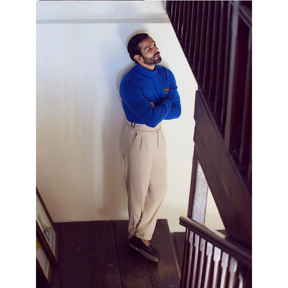 S&N by Shantnu Nikhil Cashmere High Neck Blue Sweater