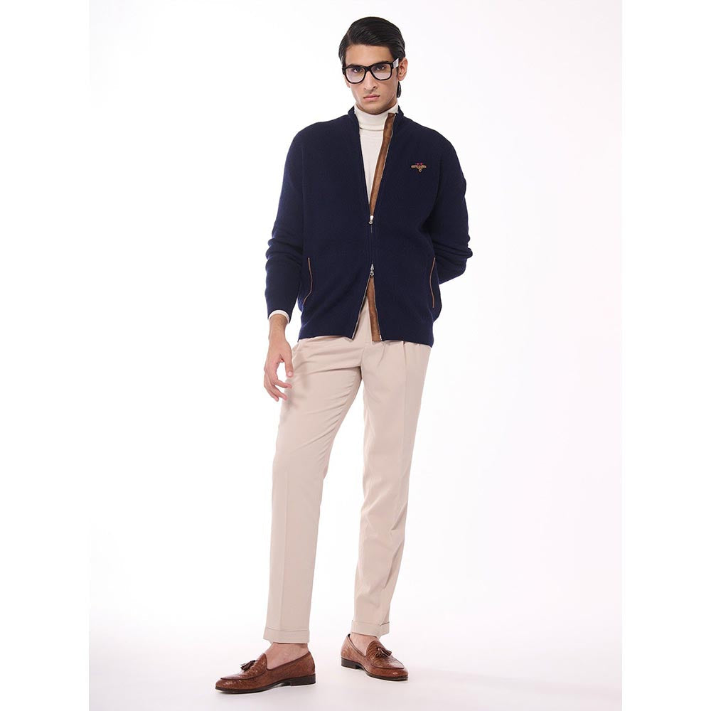 S&N by Shantnu Nikhil Crested Cashmere Navy Blue Sweater