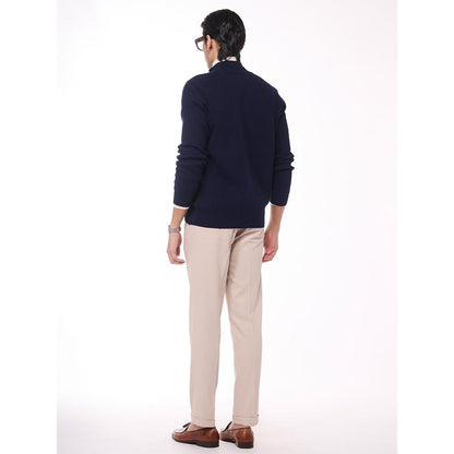 S&N by Shantnu Nikhil Crested Cashmere Navy Blue Sweater