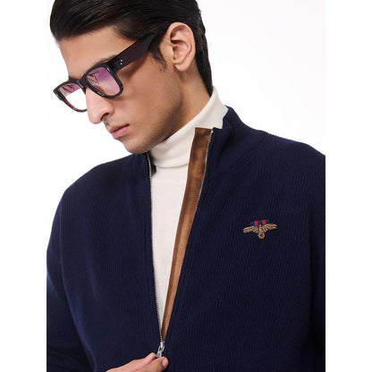S&N by Shantnu Nikhil Crested Cashmere Navy Blue Sweater
