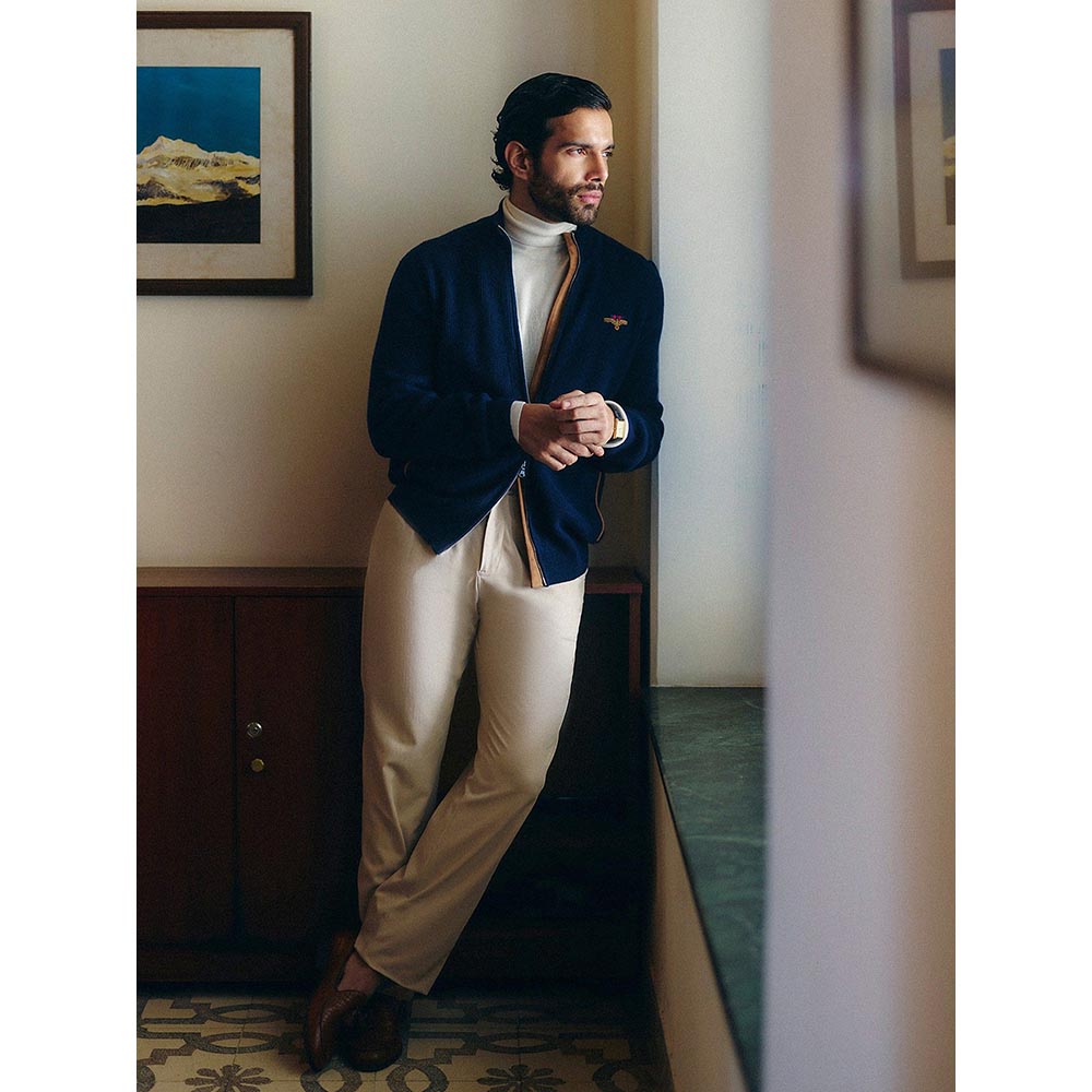 S&N by Shantnu Nikhil Crested Cashmere Navy Blue Sweater