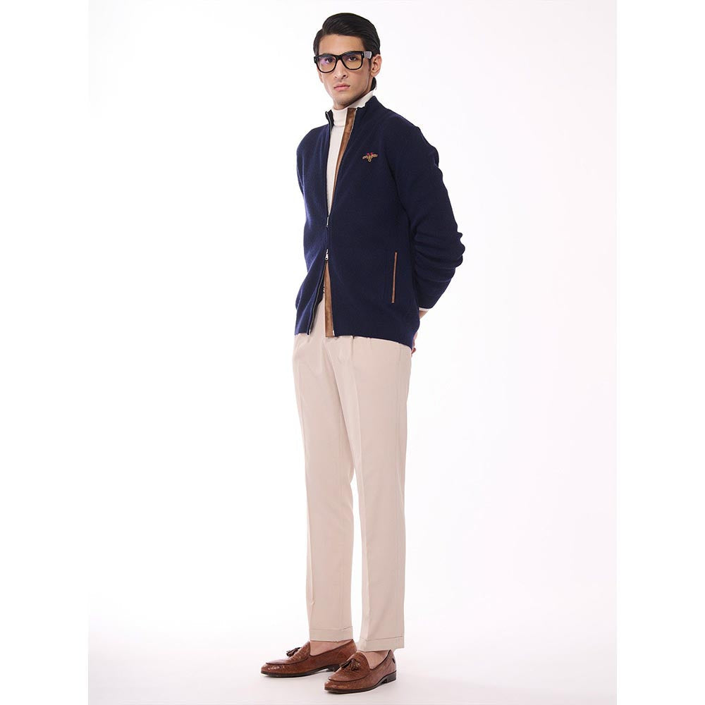S&N by Shantnu Nikhil Crested Cashmere Navy Blue Sweater