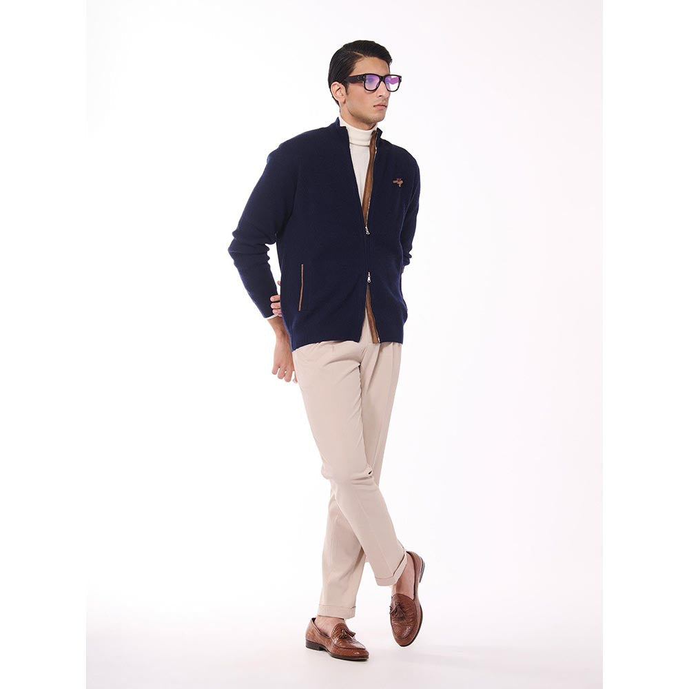 S&N by Shantnu Nikhil Crested Cashmere Navy Blue Sweater