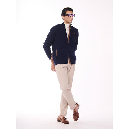 S&N by Shantnu Nikhil Crested Cashmere Navy Blue Sweater