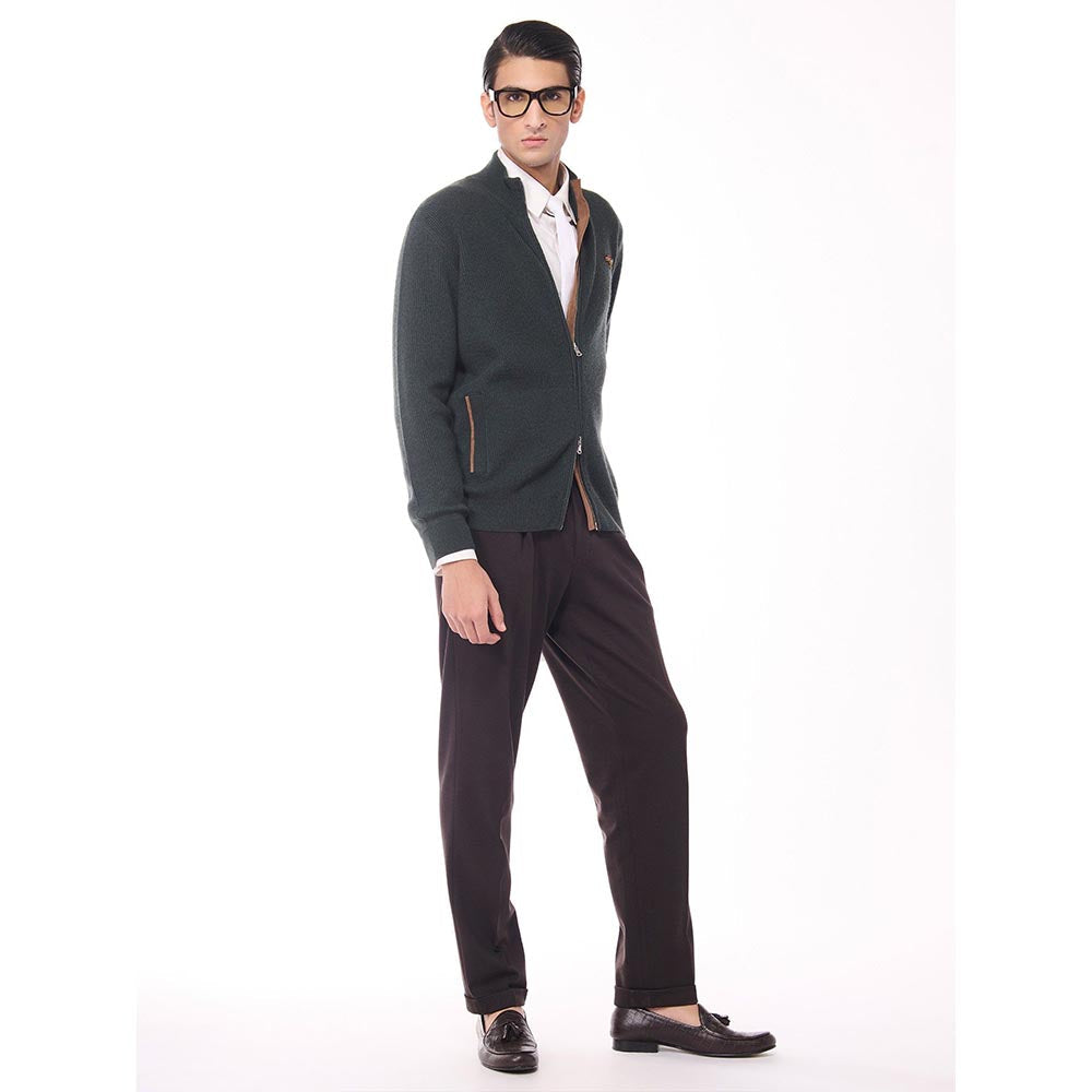 S&N by Shantnu Nikhil Crested Cashmere Green Sweater