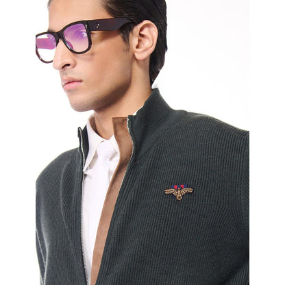 S&N by Shantnu Nikhil Crested Cashmere Green Sweater