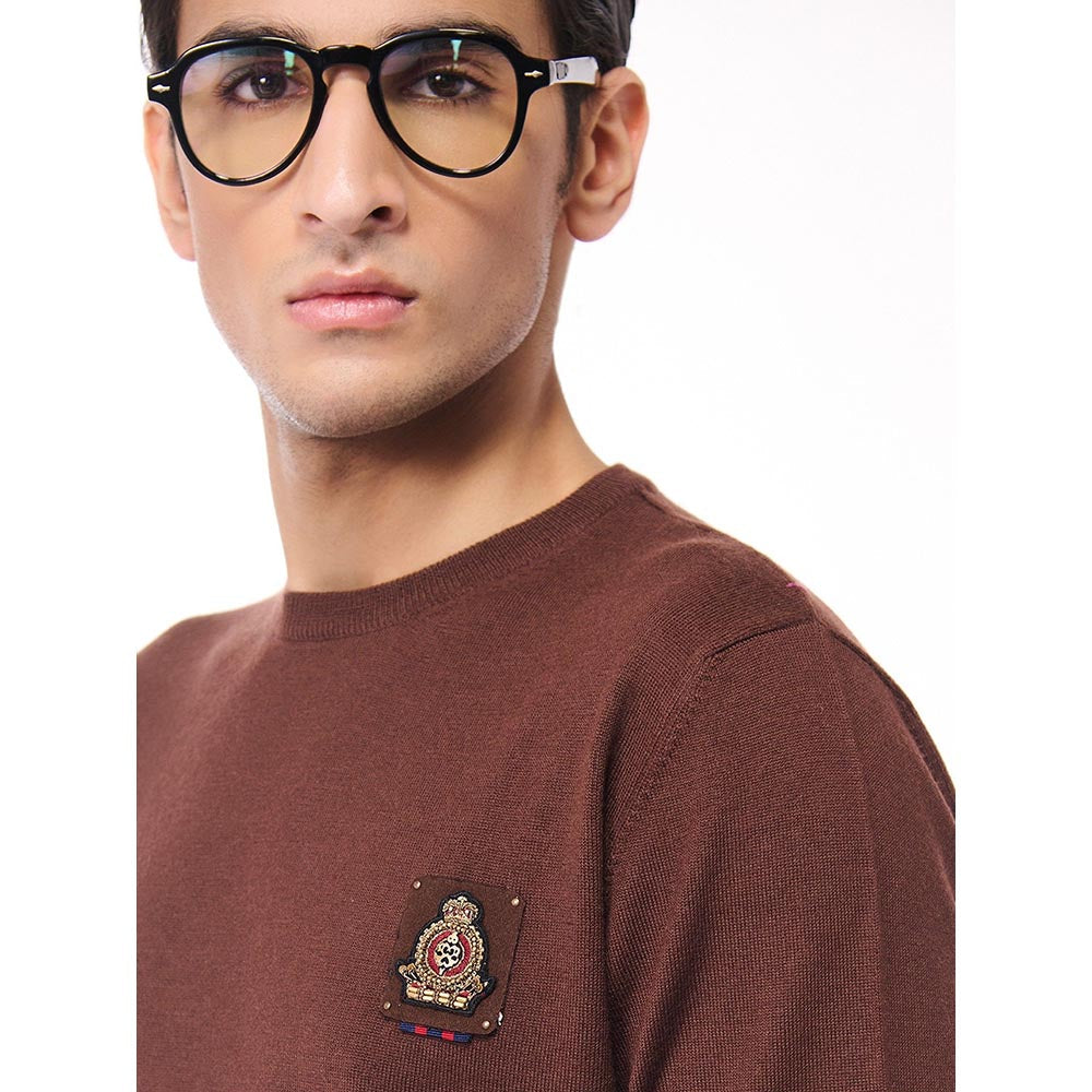 S&N by Shantnu Nikhil Merino Wool Crested Brown Sweater