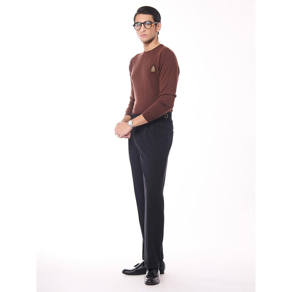 S&N by Shantnu Nikhil Merino Wool Crested Brown Sweater