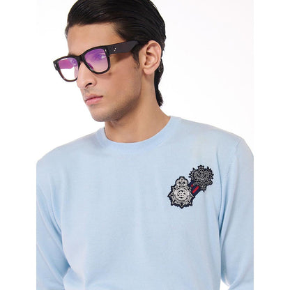 S&N by Shantnu Nikhil Merino Wool Crested Blue Sweater
