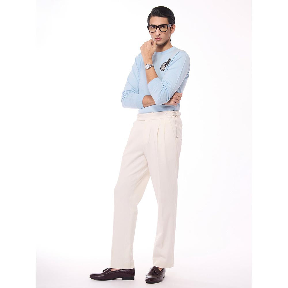 S&N by Shantnu Nikhil Merino Wool Crested Blue Sweater