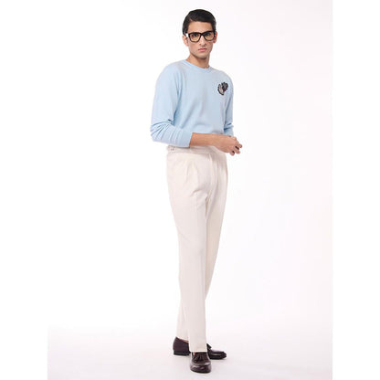 S&N by Shantnu Nikhil Merino Wool Crested Blue Sweater