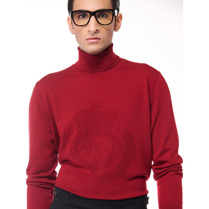 S&N by Shantnu Nikhil Merino Wool Turtle Neck Red Sweater