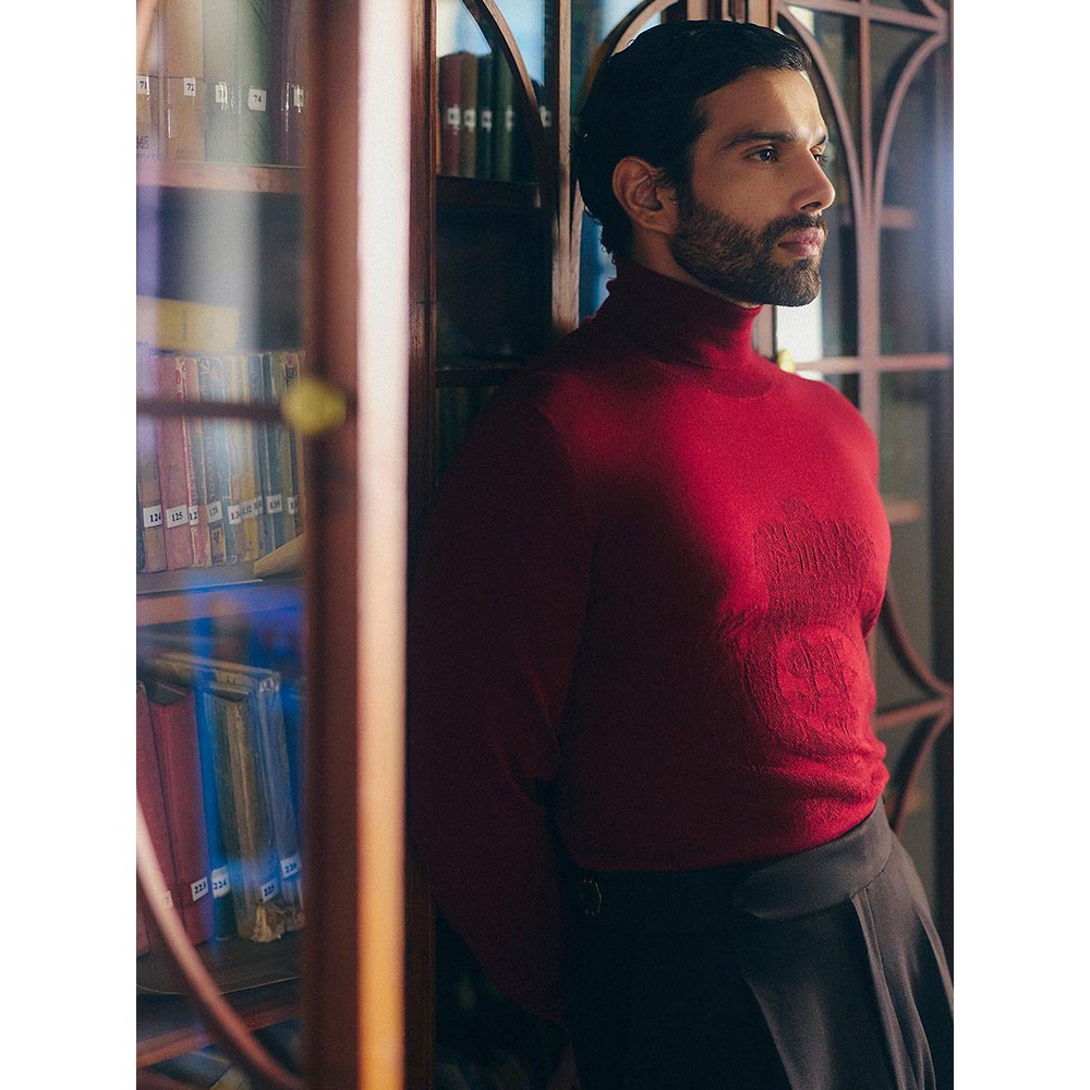 S&N by Shantnu Nikhil Merino Wool Turtle Neck Red Sweater