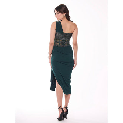 S&N by Shantnu Nikhil Emerald Green One-Shoulder Drape Dress