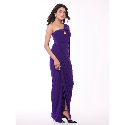 S&N by Shantnu Nikhil Purple One-Shoulder Solid Dress