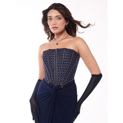 S&N by Shantnu Nikhil Navy Blue Navy Printed Structured Corset Top