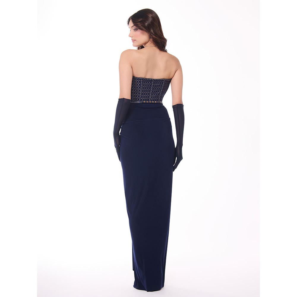 S&N by Shantnu Nikhil Navy Blue Navy Printed Structured Corset Top