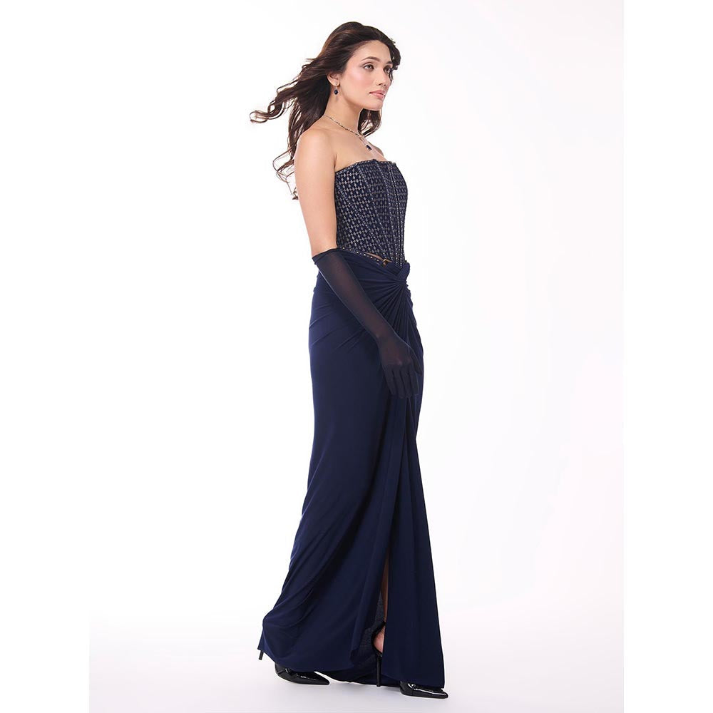 S&N by Shantnu Nikhil Navy Blue Navy Printed Structured Corset Top