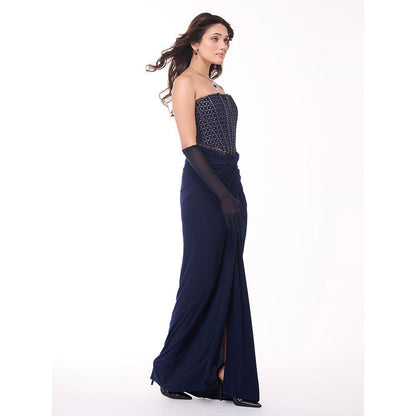 S&N by Shantnu Nikhil Navy Blue Navy Printed Structured Corset Top