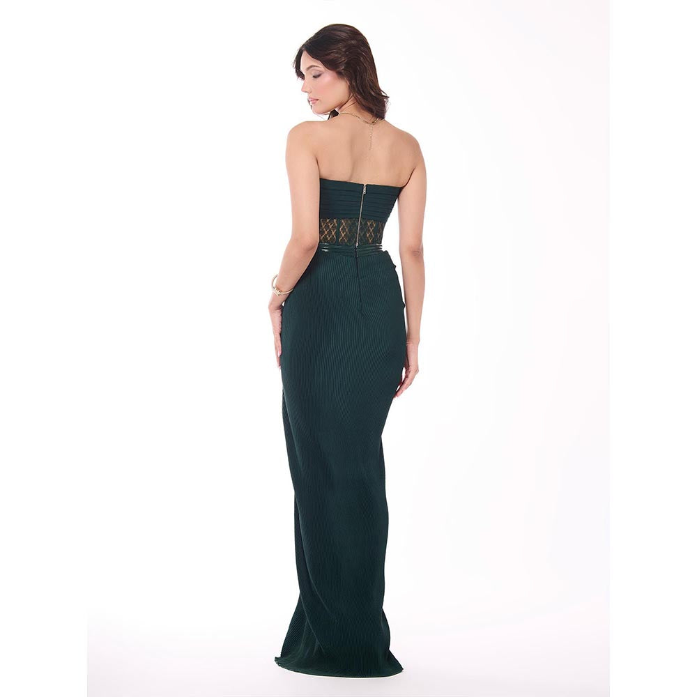 S&N by Shantnu Nikhil Green Emerald Pleated Structured Corset Top