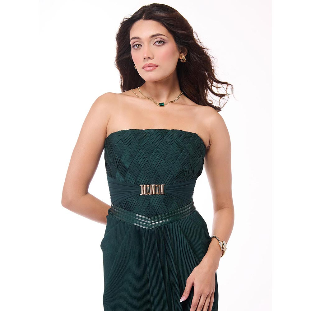 S&N by Shantnu Nikhil Green Emerald Cross Pleated Corset Top