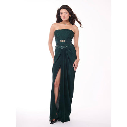 S&N by Shantnu Nikhil Green Emerald Cross Pleated Corset Top