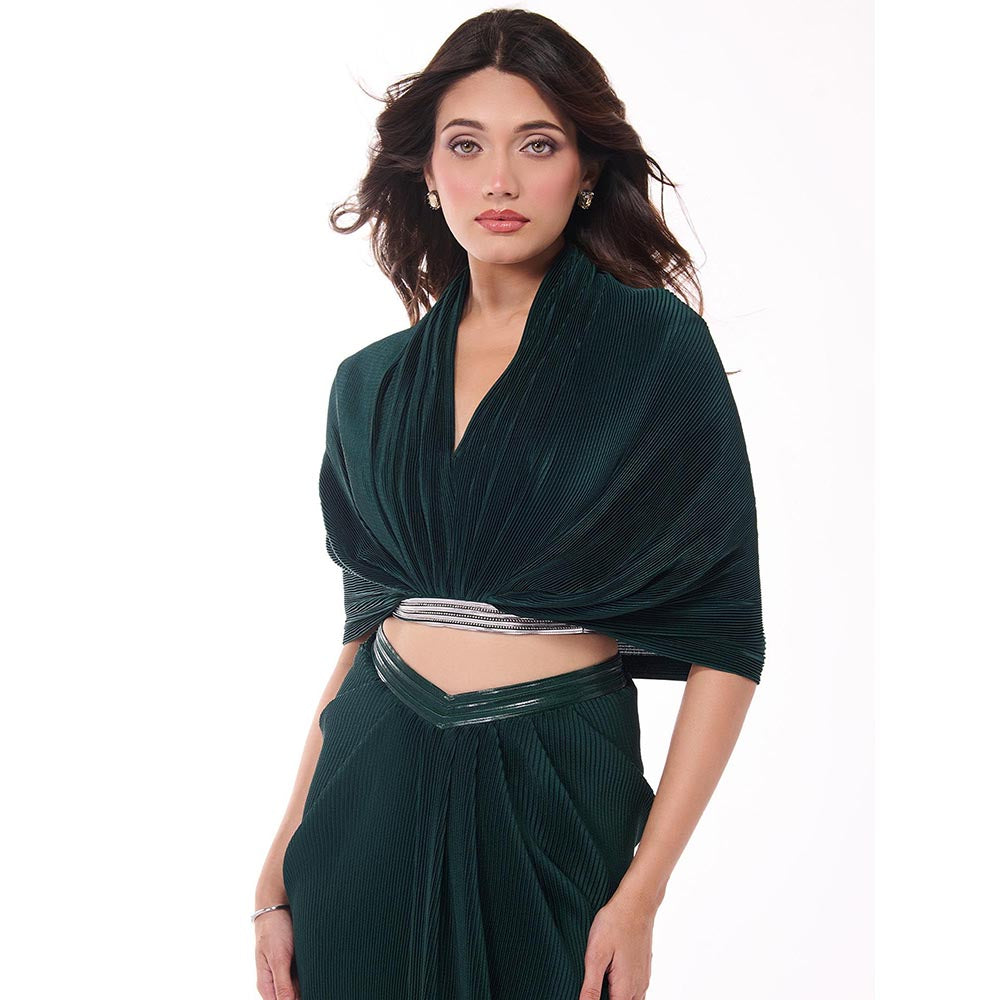 S&N by Shantnu Nikhil Green Emerald Pleated Top