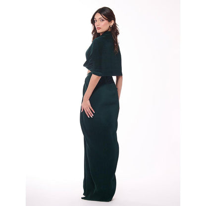 S&N by Shantnu Nikhil Green Emerald Pleated Top