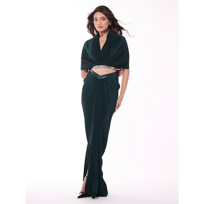 S&N by Shantnu Nikhil Green Emerald Pleated Top