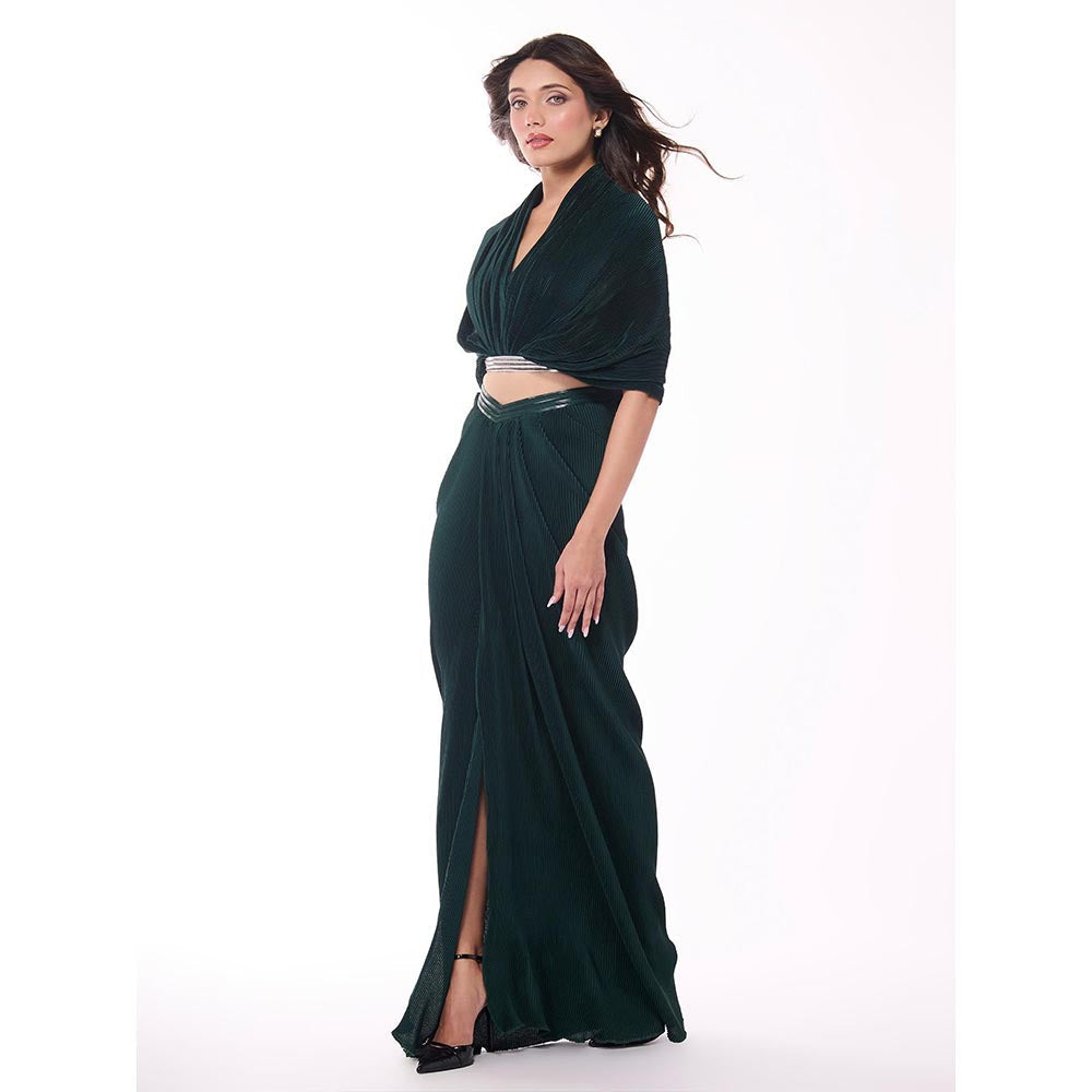S&N by Shantnu Nikhil Green Emerald Pleated Top