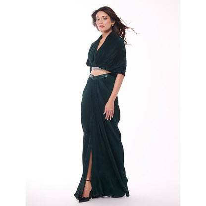 S&N by Shantnu Nikhil Green Emerald Pleated Top