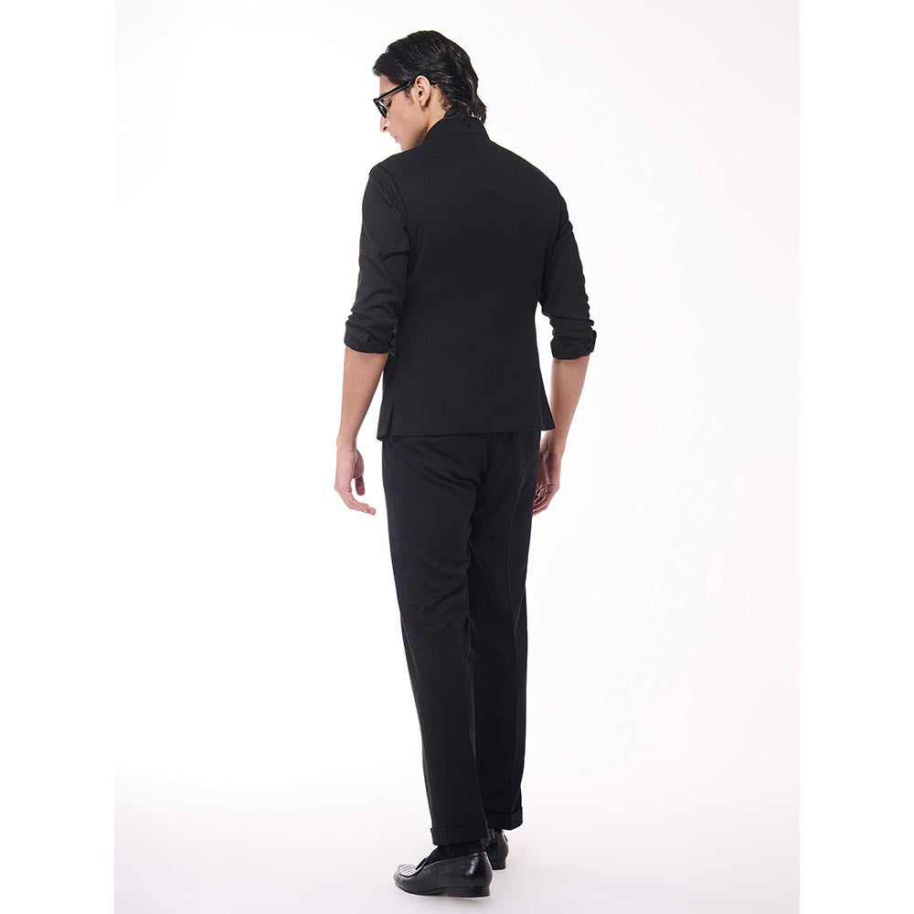 S&N by Shantnu Nikhil Black Houndstooth Faux-Leather Detail Waistcoat