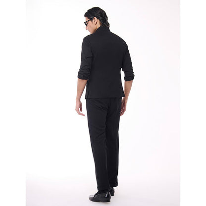S&N by Shantnu Nikhil Black Houndstooth Faux-Leather Detail Waistcoat