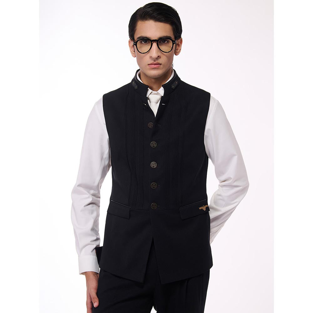 S&N by Shantnu Nikhil Black Metallic Buttons Waistcoat