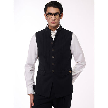 S&N by Shantnu Nikhil Black Metallic Buttons Waistcoat