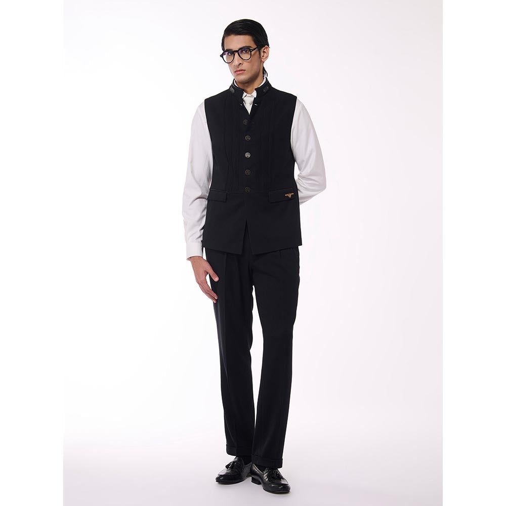 S&N by Shantnu Nikhil Black Metallic Buttons Waistcoat