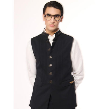S&N by Shantnu Nikhil Black Metallic Buttons Waistcoat