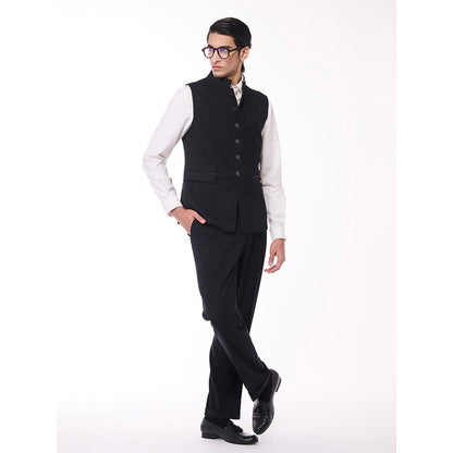 S&N by Shantnu Nikhil Black Metallic Buttons Waistcoat