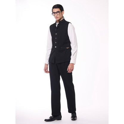 S&N by Shantnu Nikhil Black Metallic Buttons Waistcoat