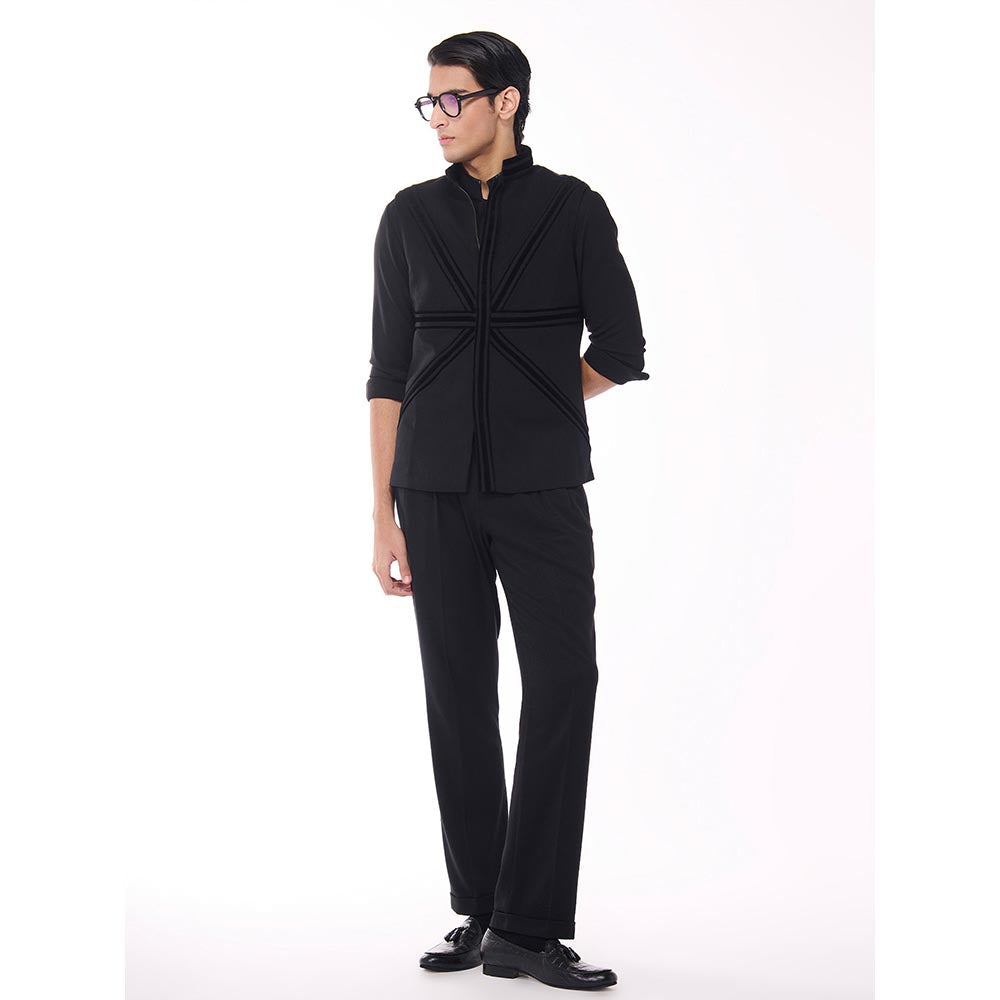 S&N by Shantnu Nikhil Black Velvet Details Waistcoat