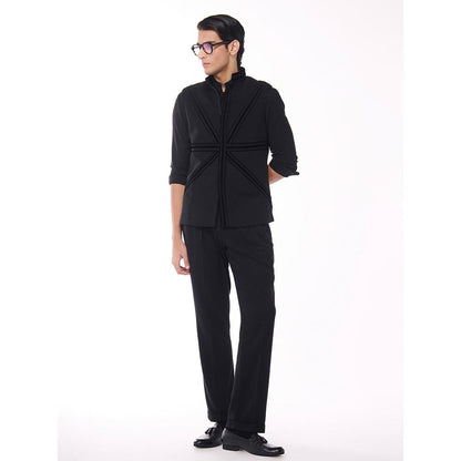 S&N by Shantnu Nikhil Black Velvet Details Waistcoat