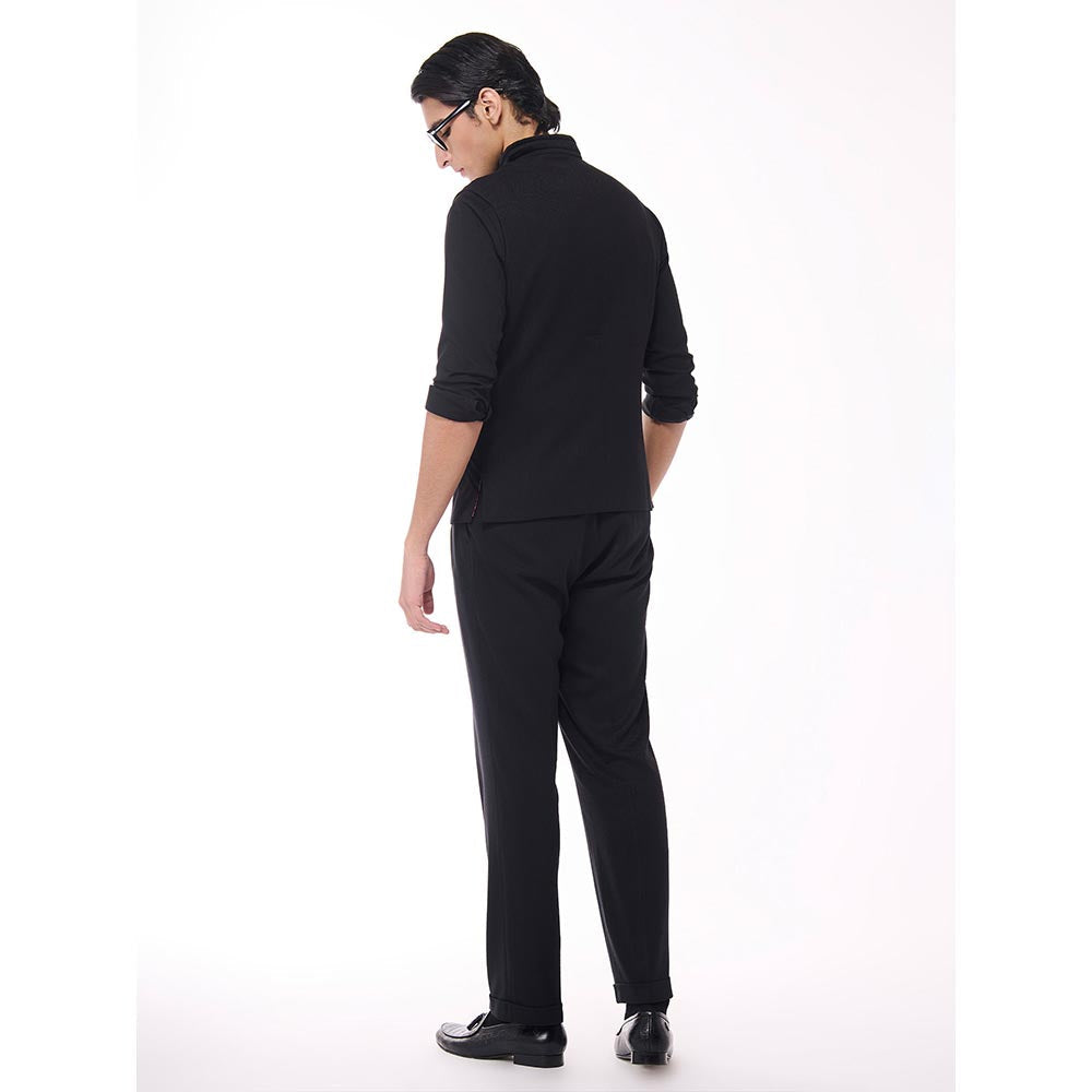 S&N by Shantnu Nikhil Black Velvet Details Waistcoat