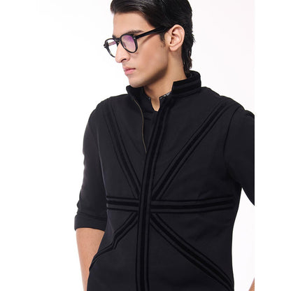 S&N by Shantnu Nikhil Black Velvet Details Waistcoat