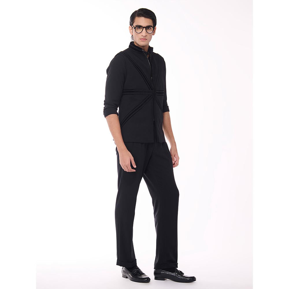 S&N by Shantnu Nikhil Black Velvet Details Waistcoat