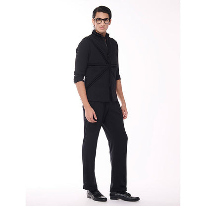 S&N by Shantnu Nikhil Black Velvet Details Waistcoat